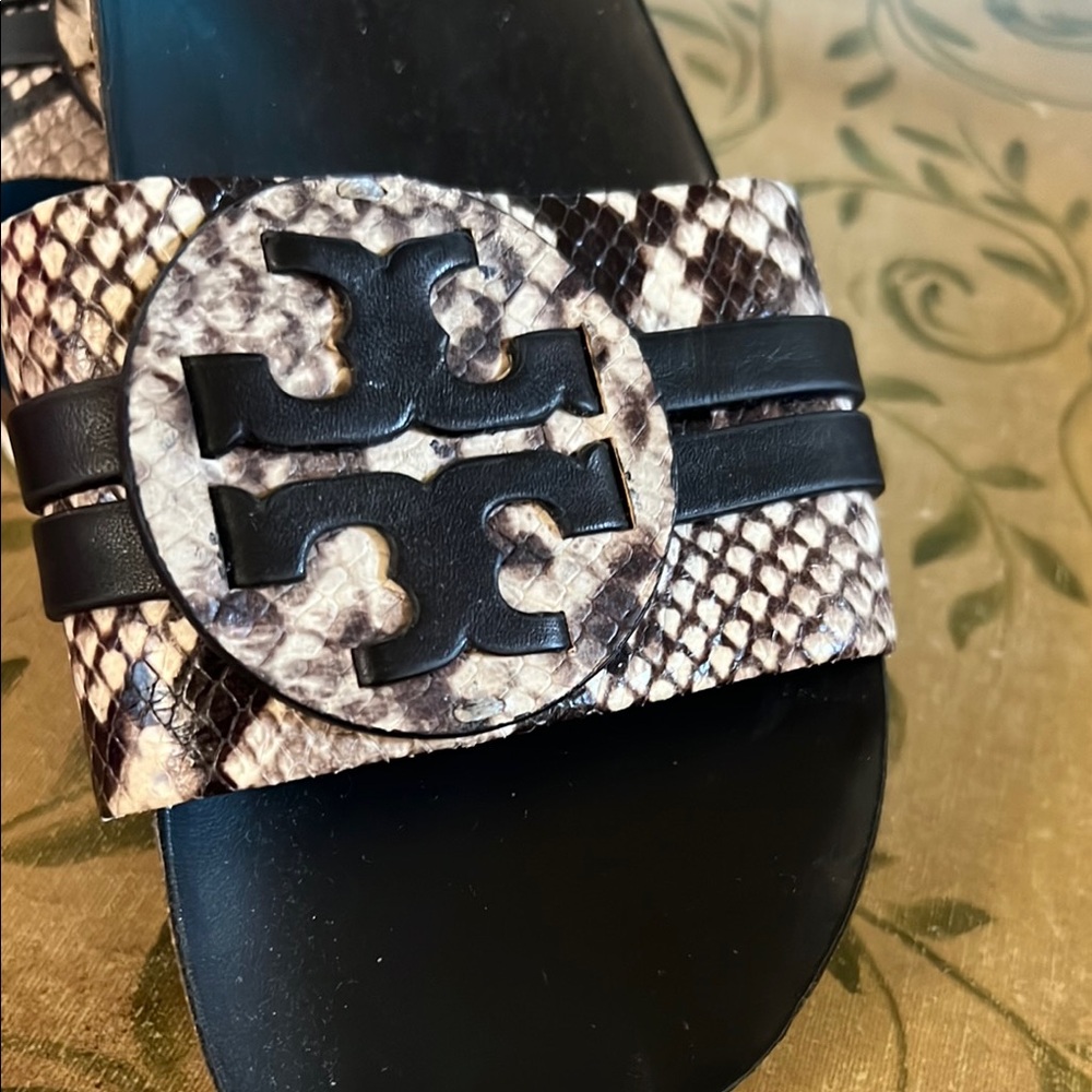 Tory Burch Snakeskin and Black Slide Sandals - Picture 3 of 5